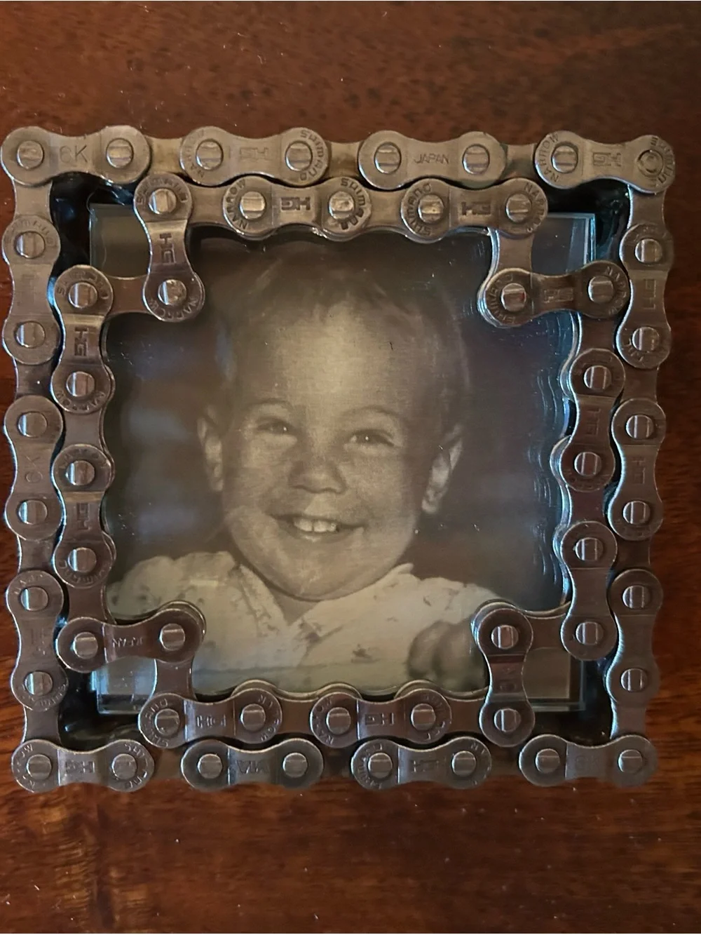 Recycled Bicycle Chain Photo Frame - Grey 4x4”